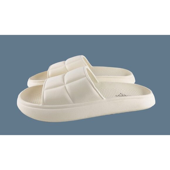 Puffy Slide On Sandals Cream Foam Quilted Slippers Quilted Puff Design Comfort - Picture 1 of 11